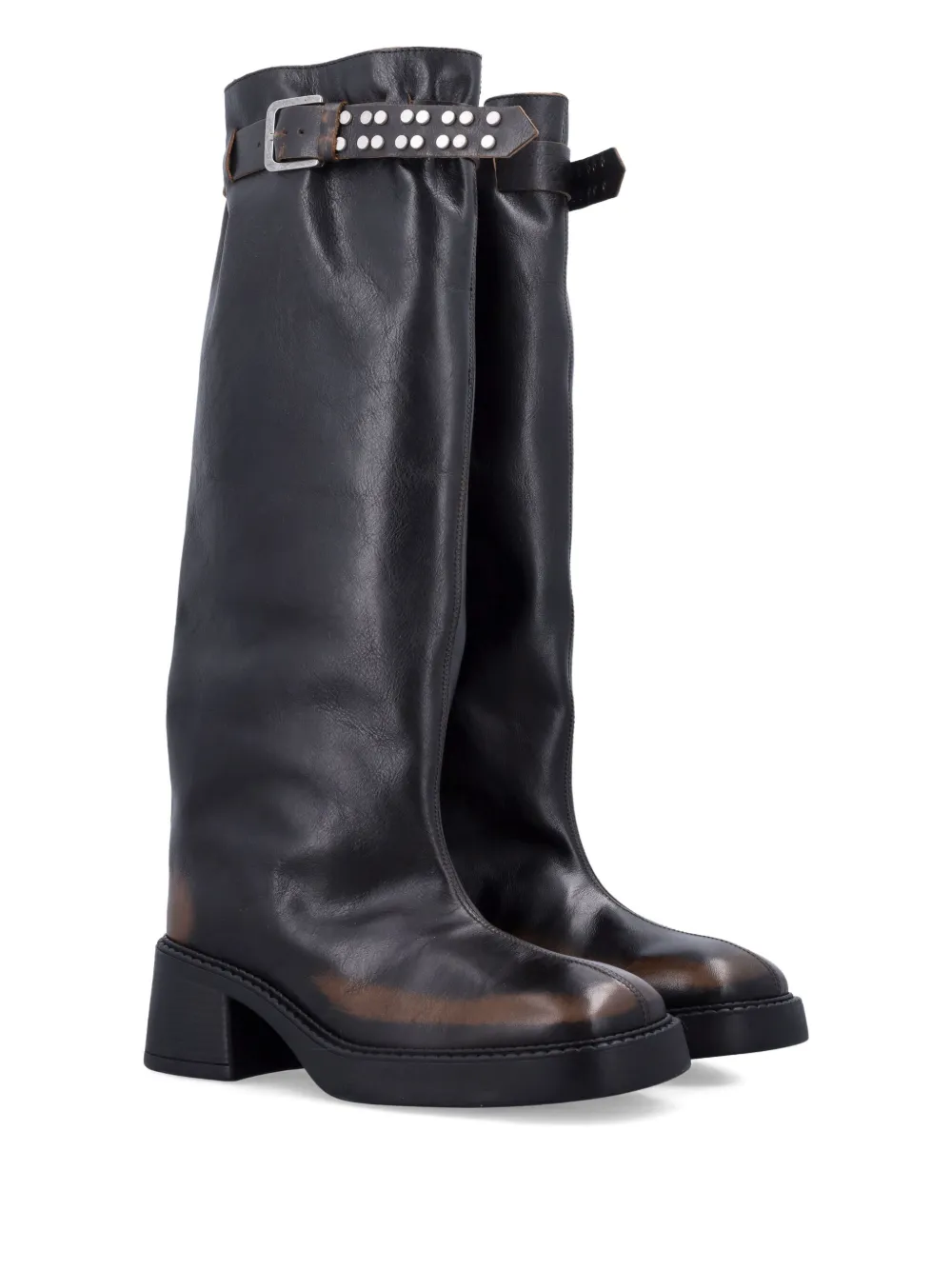Miista buckle-fastening studded boots Brown
