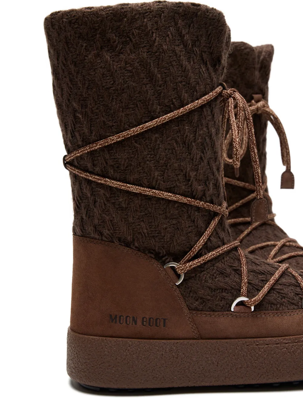 Moon Boot Knit Lace-up Boots In Brown