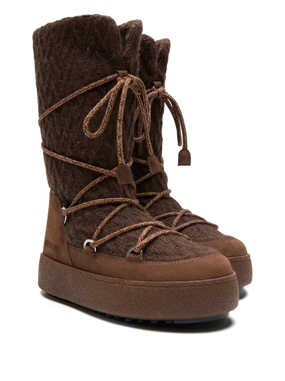 Moon Boot Knit Lace-up Boots In Brown