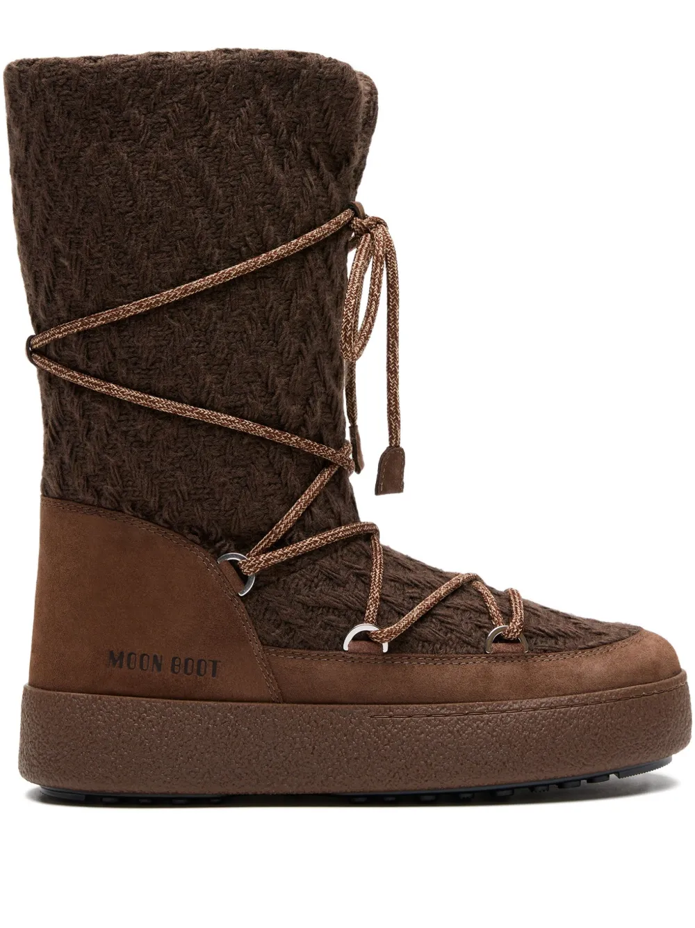 Moon Boot Knit Lace-up Boots In Brown