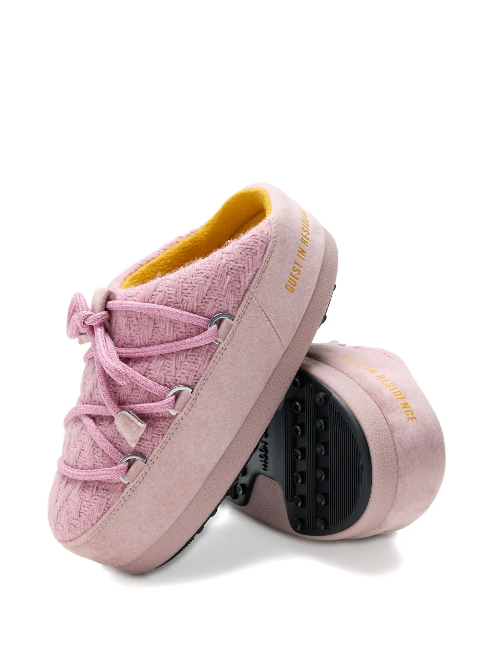 Moon Boot X Guest In Residence Knitted Lace-up Mules In Pink