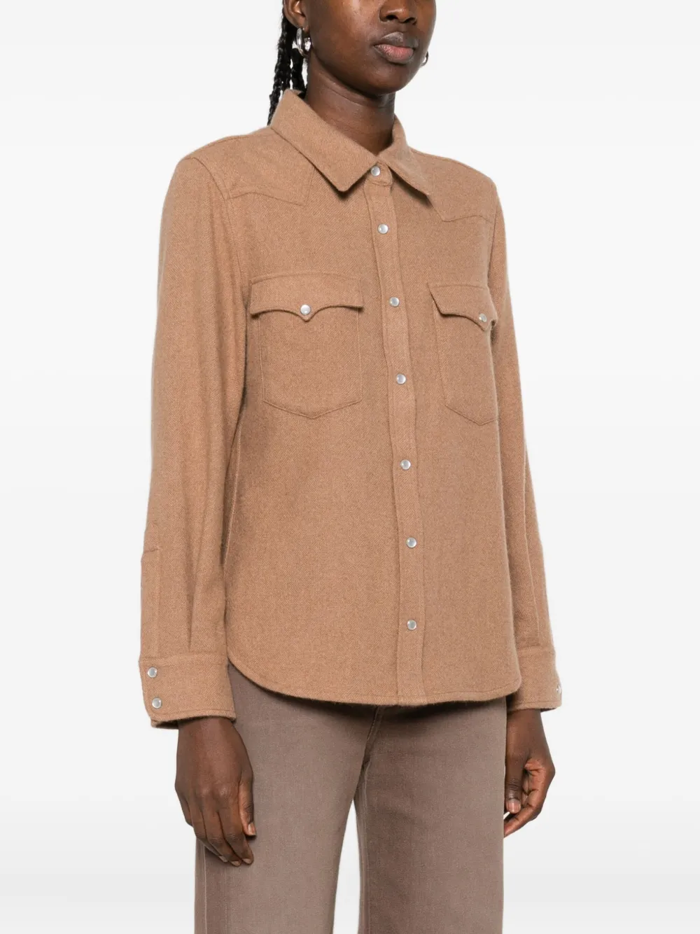 Kujten Button-placket Flap-pocket Shirt In Brown