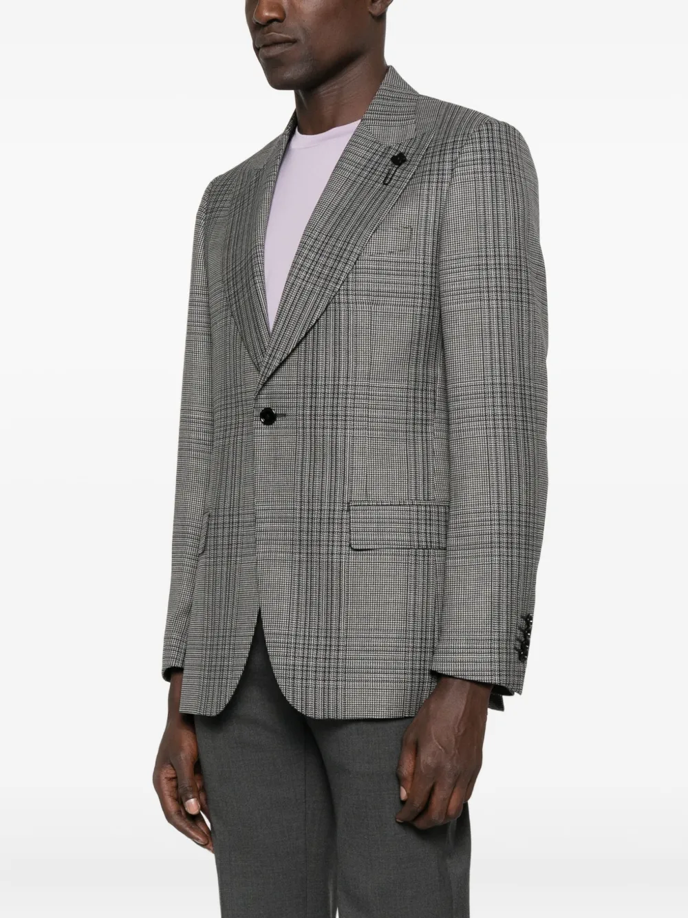 Lardini checked single-breasted blazer Grijs
