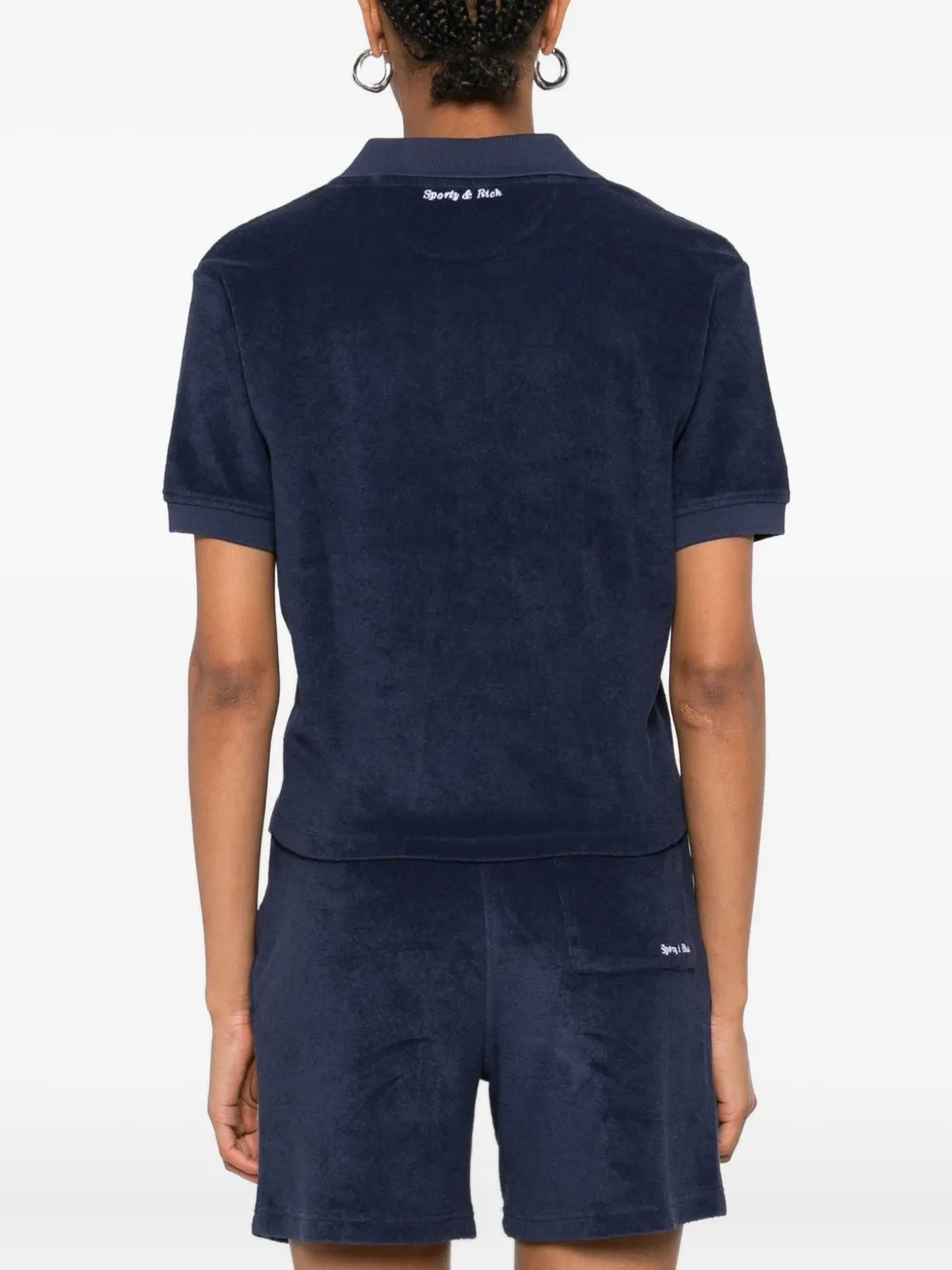 Sporty & Rich Badstof polotop met borduurwerk Blauw