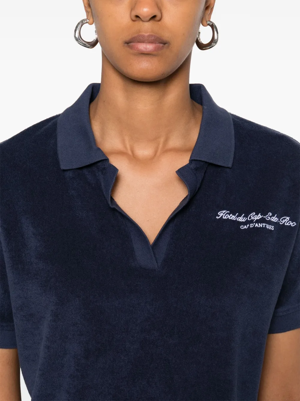 Sporty & Rich Badstof polotop met borduurwerk Blauw