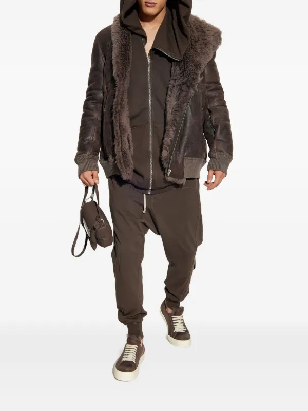 Rick Owens shearling-collared zip-front Jacket | Brown | FARFETCH