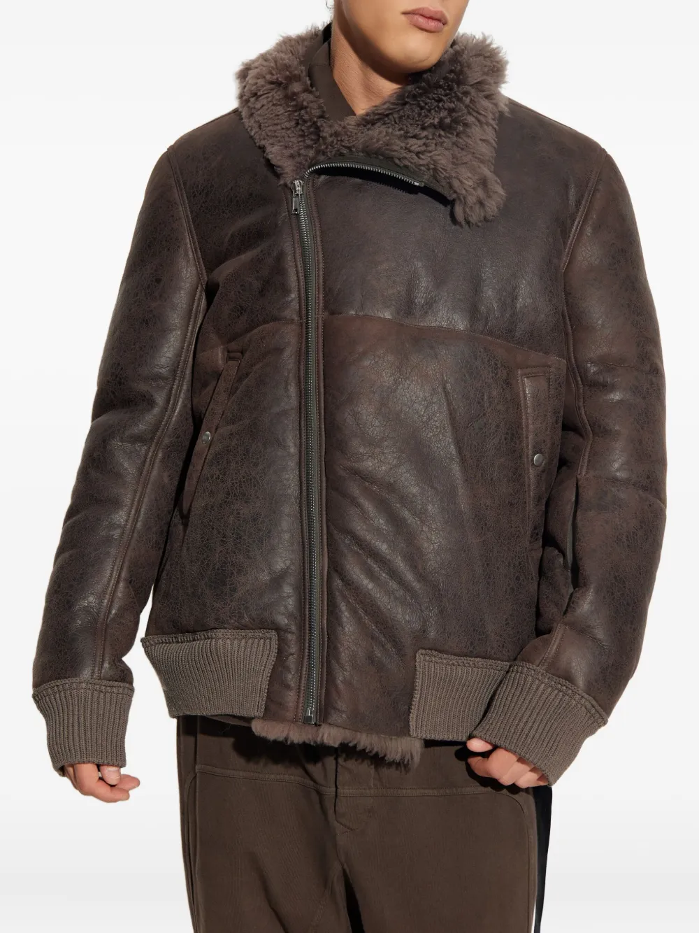 Rick Owens shearling-collared zip-front jacket Bruin