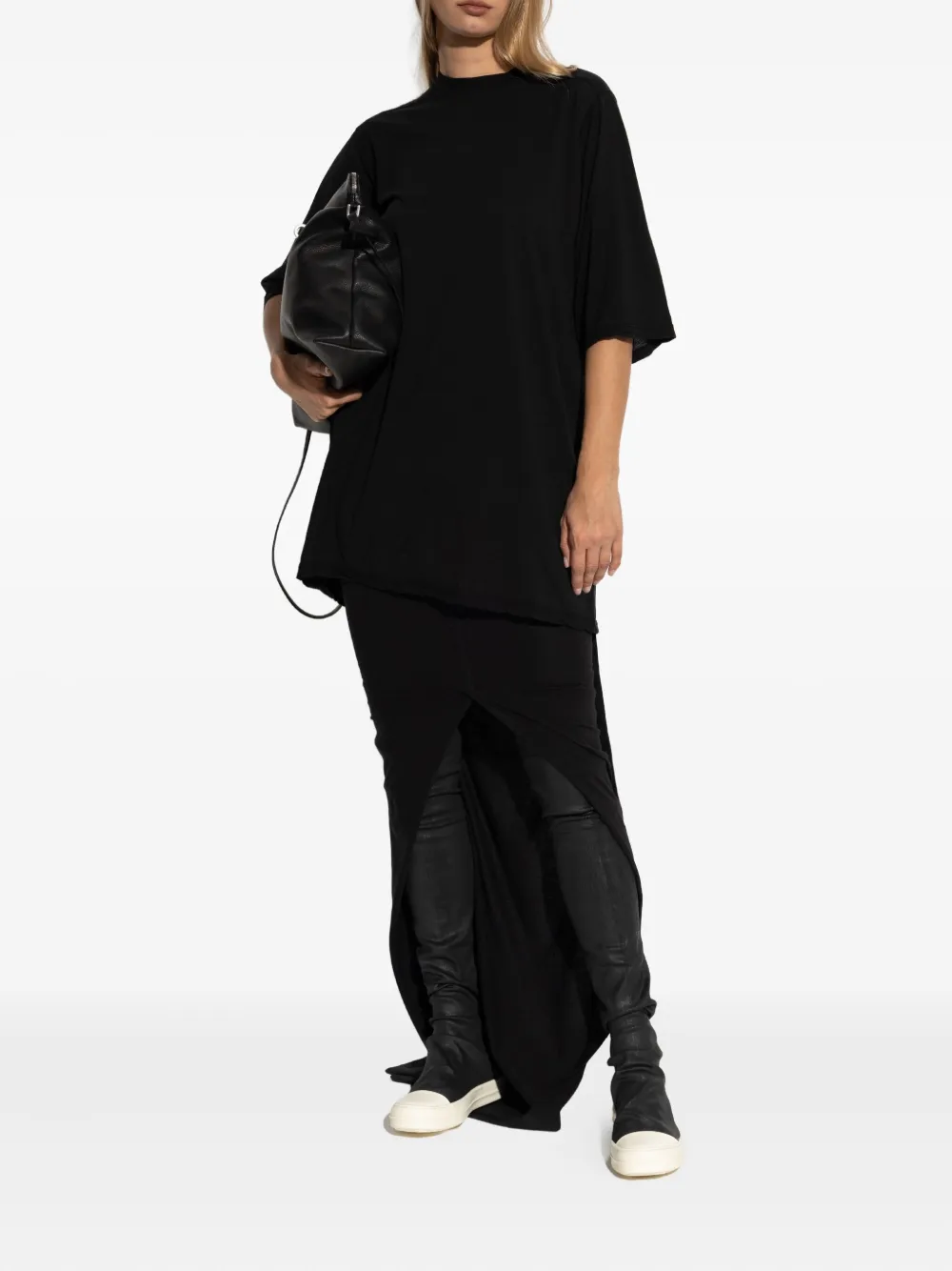 Rick Owens Drkshdw Short-sleeve Draped-hemline Top In Black