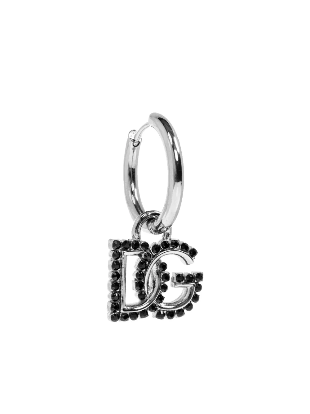 Dolce & Gabbana Hoop Black-crystal Logo Earrings In Metallic