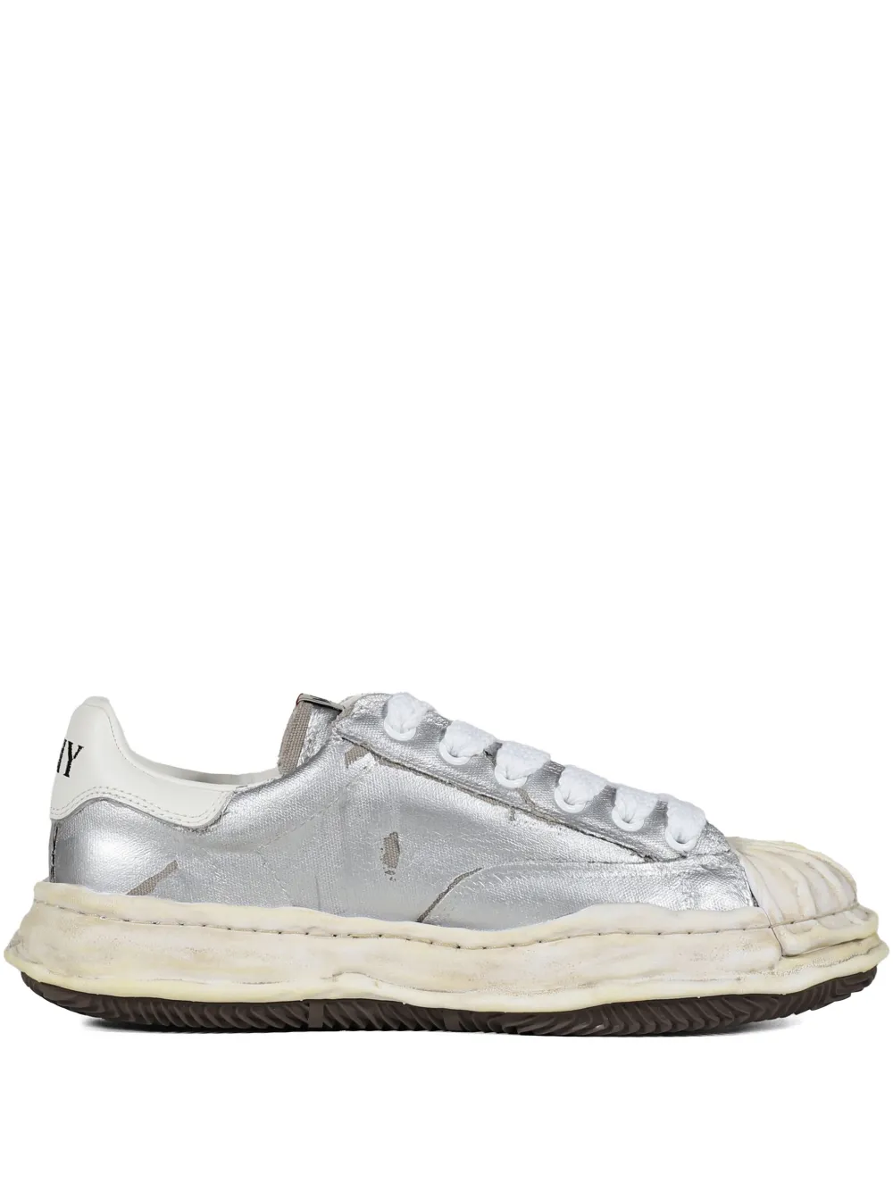 Maison MIHARA YASUHIRO Blakey distressed-leather lace-up sneakers Grey