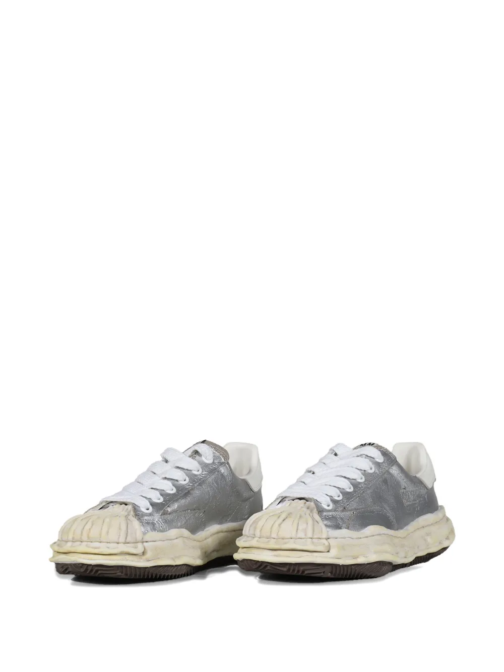 Miharayasuhiro Blakey Distressed-leather Lace-up Sneakers In Gray