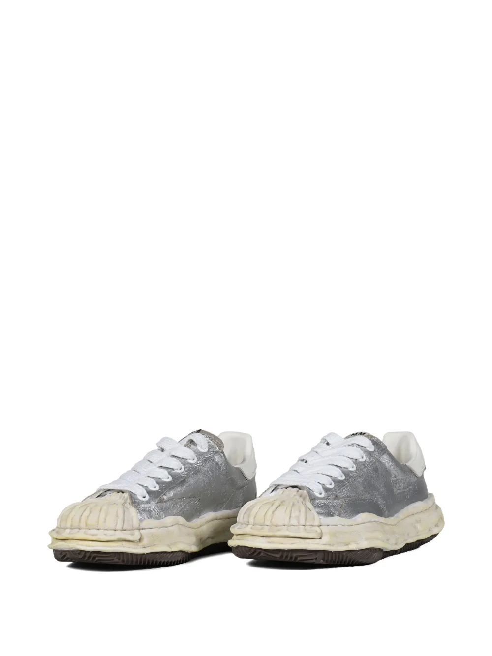 Maison MIHARA YASUHIRO Blakey distressed-leather lace-up sneakers Grey