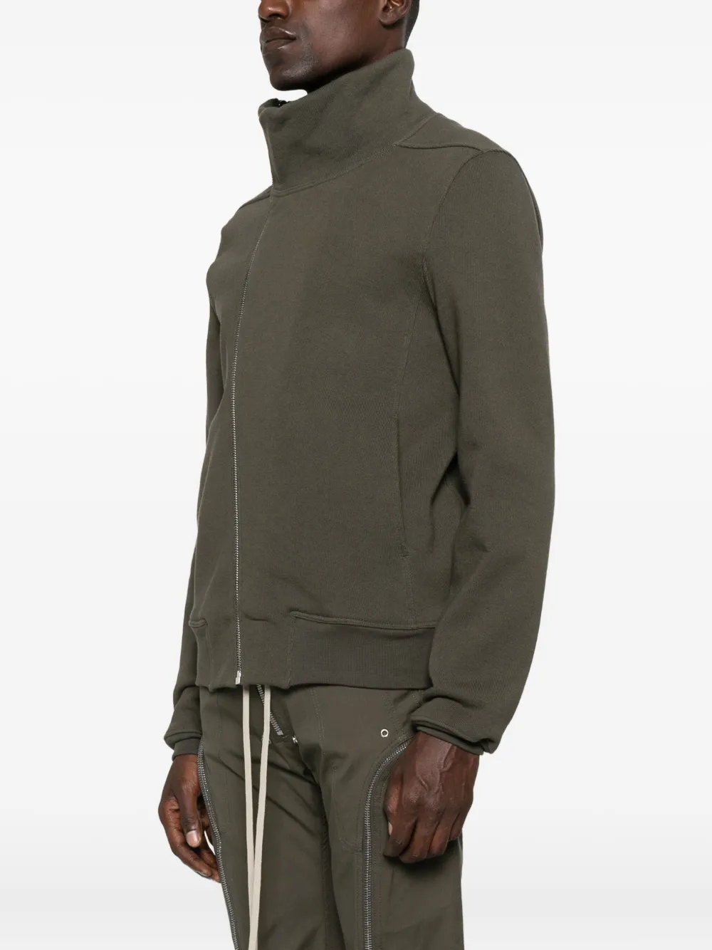 Rick Owens High-neck Zip-front Jacket In Green