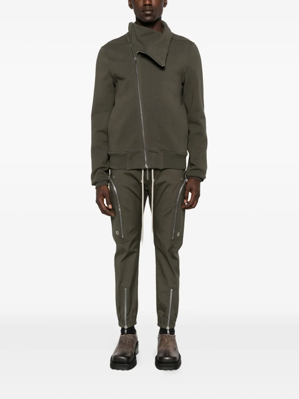 Rick Owens High-neck Zip-front Jacket In Green