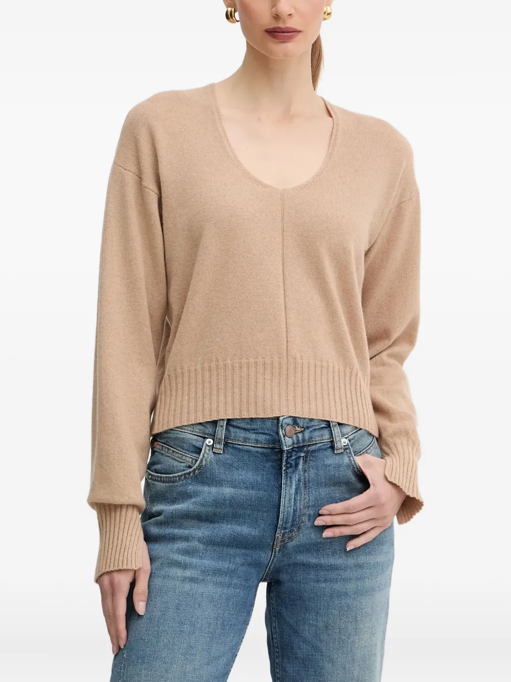 Twinset U-neck Ribbed Sweater In Neutral