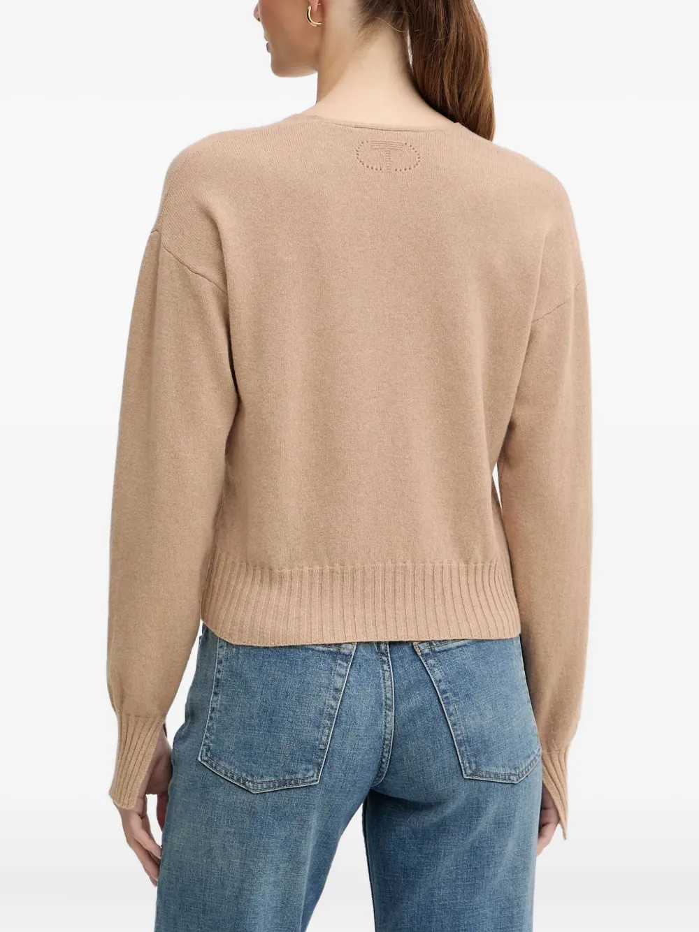 Twinset U-neck Ribbed Sweater In Neutral