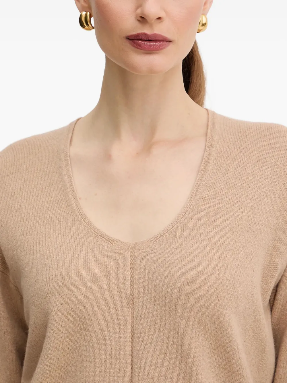Twinset U-neck Ribbed Sweater In Neutral