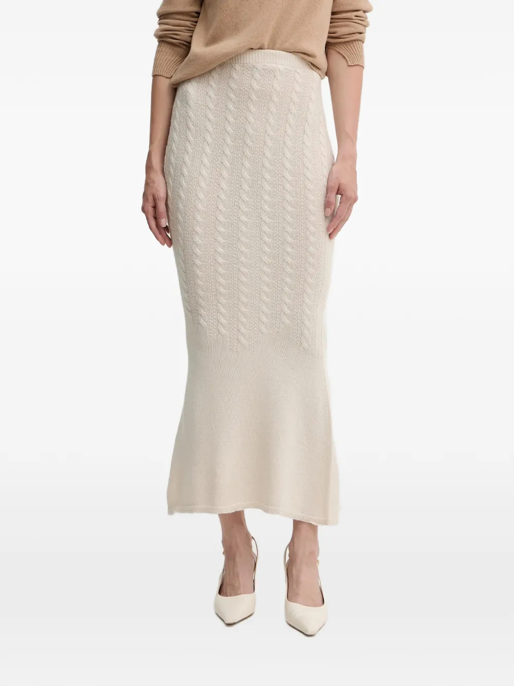TWINSET cable-knit flared-hem midi skirt - Toni neutri