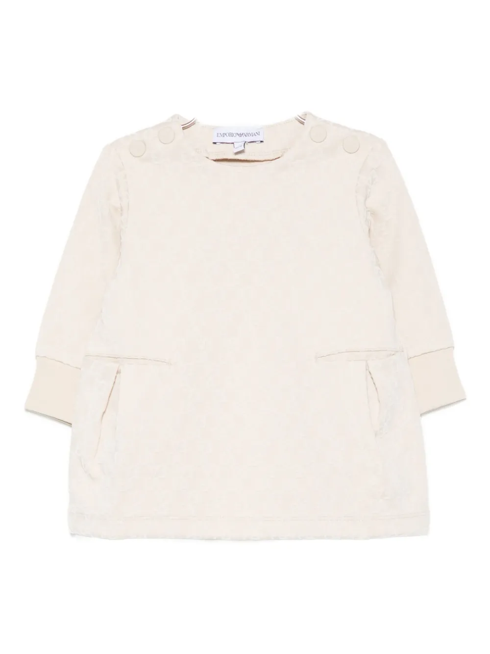 Emporio Ar i Kids button-detailed all-over flocked logo dress Beige