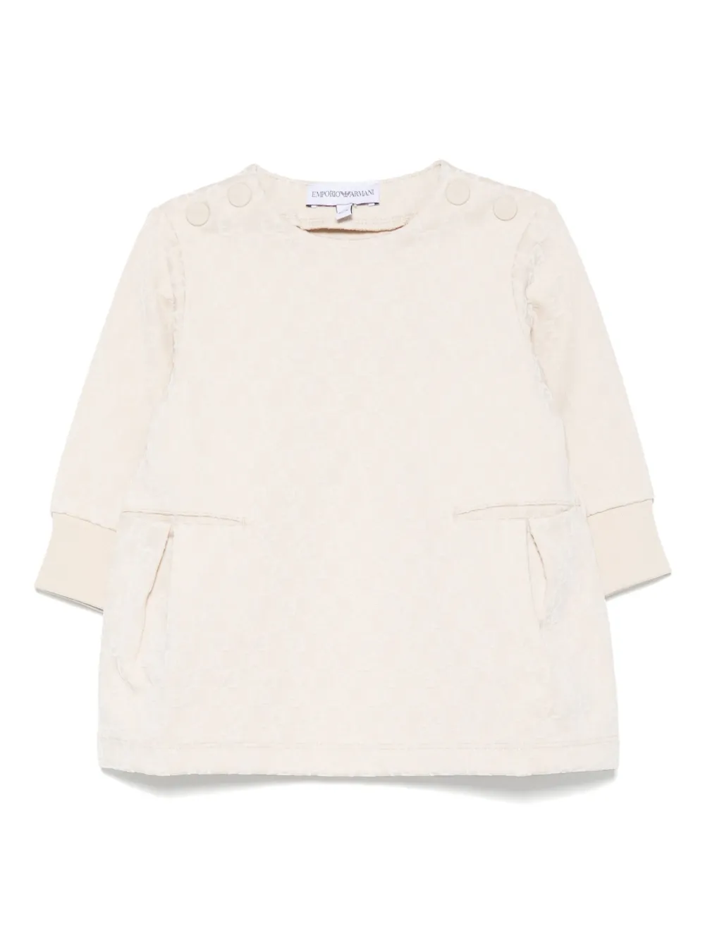 Emporio Ar i Kids Gesmockte jurk met knoopdetail en logo Beige