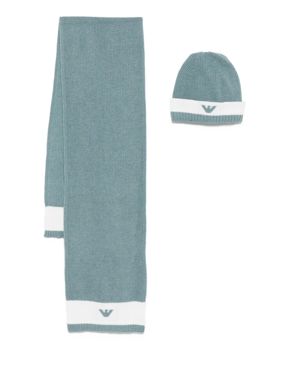 Emporio Ar i Kids Geribbelde sjaal en muts met logodetail Blauw