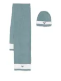 Emporio Armani Kids logo-detail ribbed hat scarf set - Blue