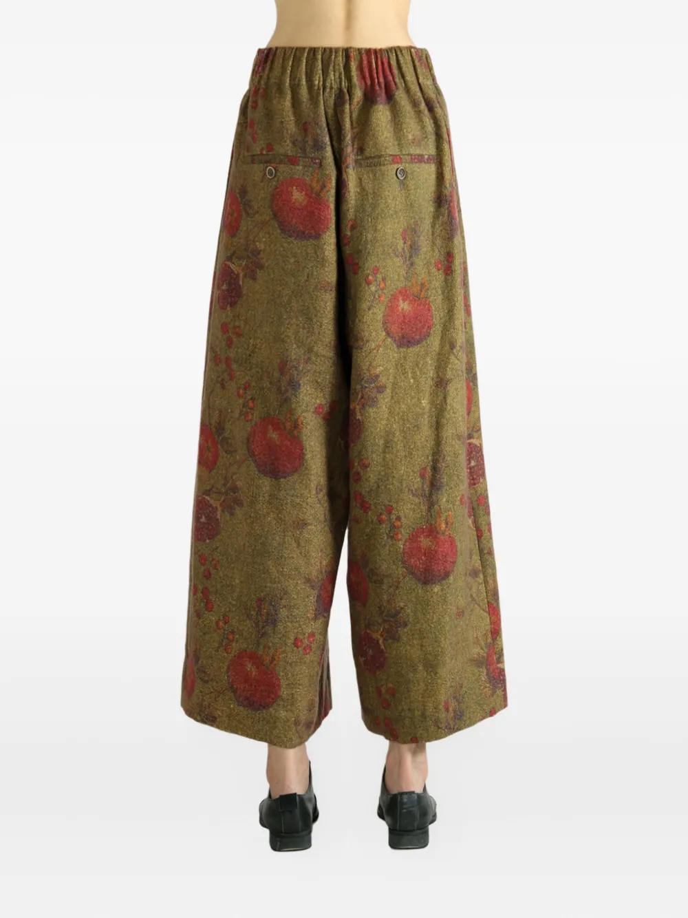 Uma Wang pleated fruit-print palazzo pants Groen