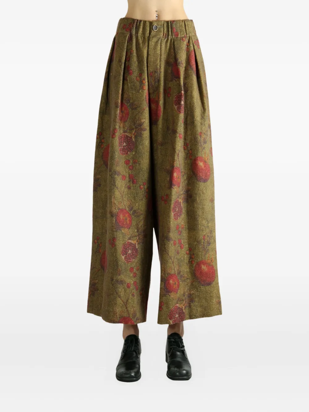 Uma Wang pleated fruit-print palazzo pants Groen