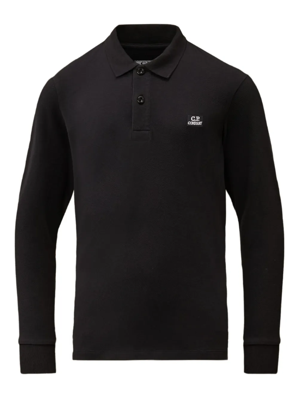 C.p. Company Logo-patch Long-sleeve Polo Shirt In Black