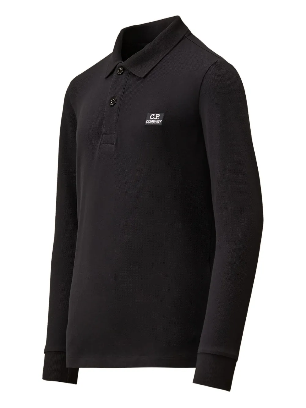 C.p. Company Logo-patch Long-sleeve Polo Shirt In Black