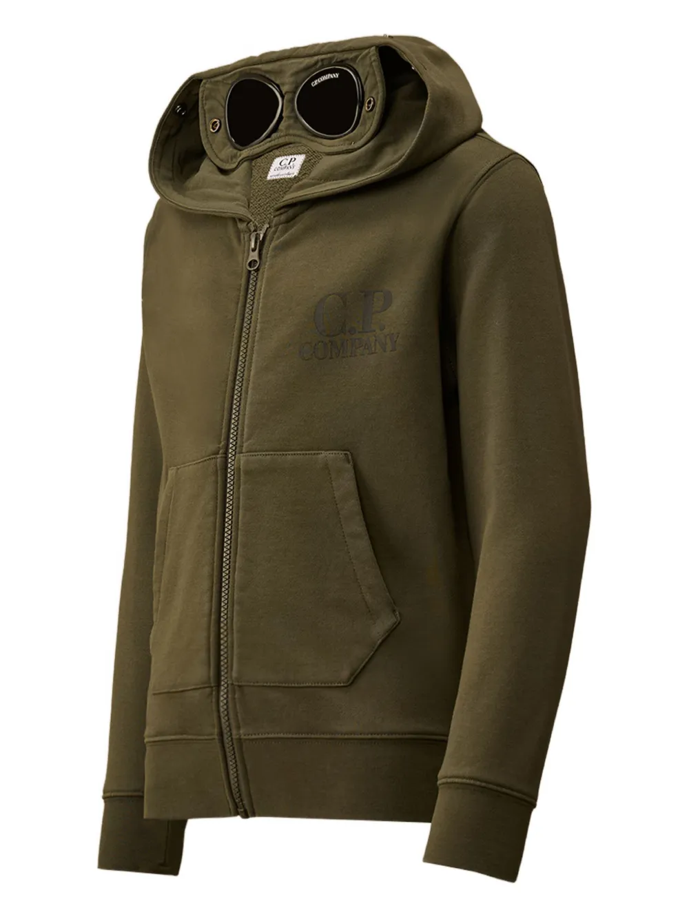 C.P. Company Kids Hoodie met rits en Goggle-detail Groen