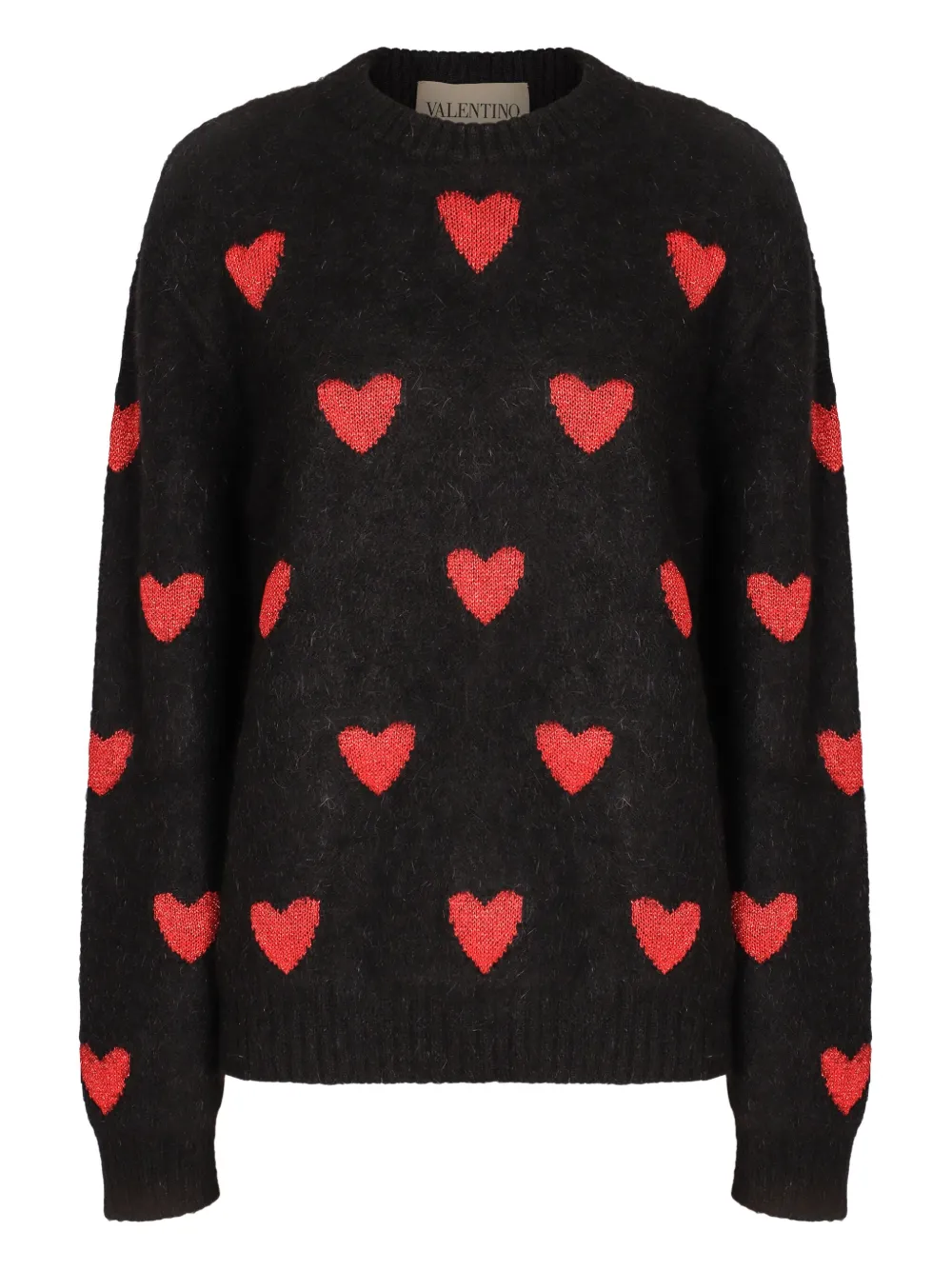Valentino Garavani heart-pattern ribbed sweater Zwart