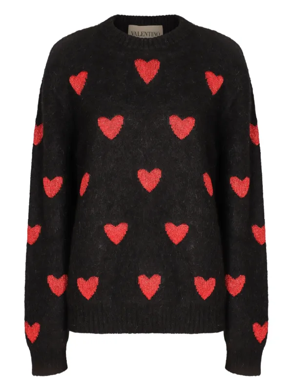 Valentino Garavani heart-pattern Ribbed Sweater Black Farfetch