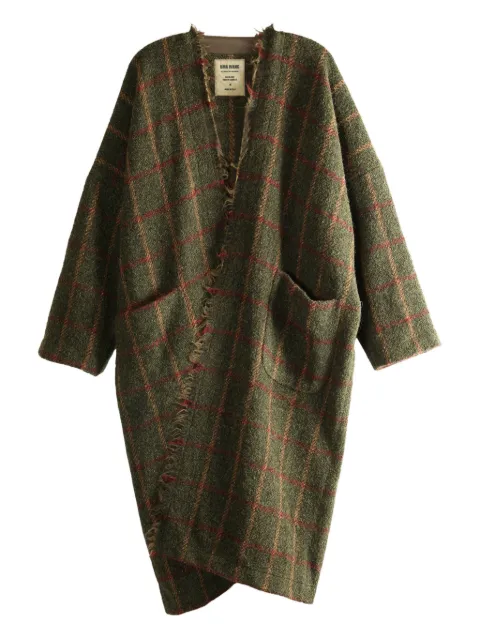 Uma Wang frayed check single-breasted coat
