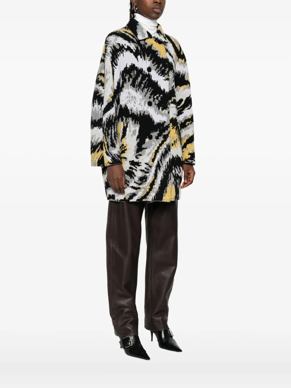 Missoni abstract-pattern double-breasted coat Zwart