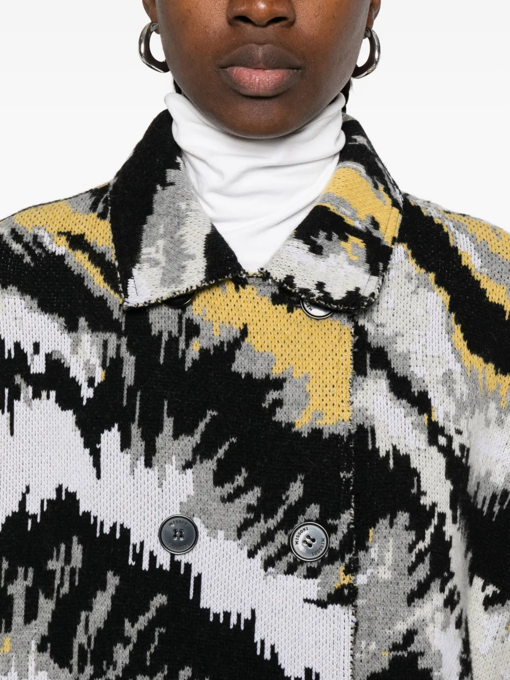 Missoni abstract-pattern double-breasted coat Zwart