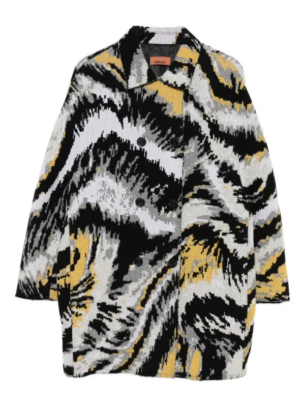 Missoni Abstract-pattern Double-breasted Coat in Black