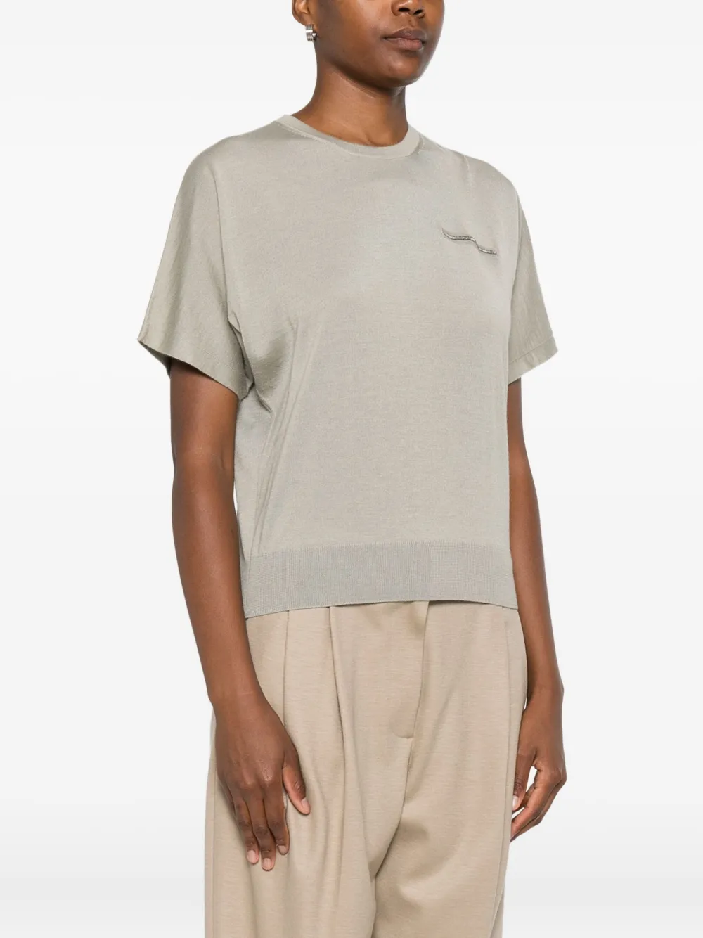Peserico Embellished Short-sleeved Top In Gray