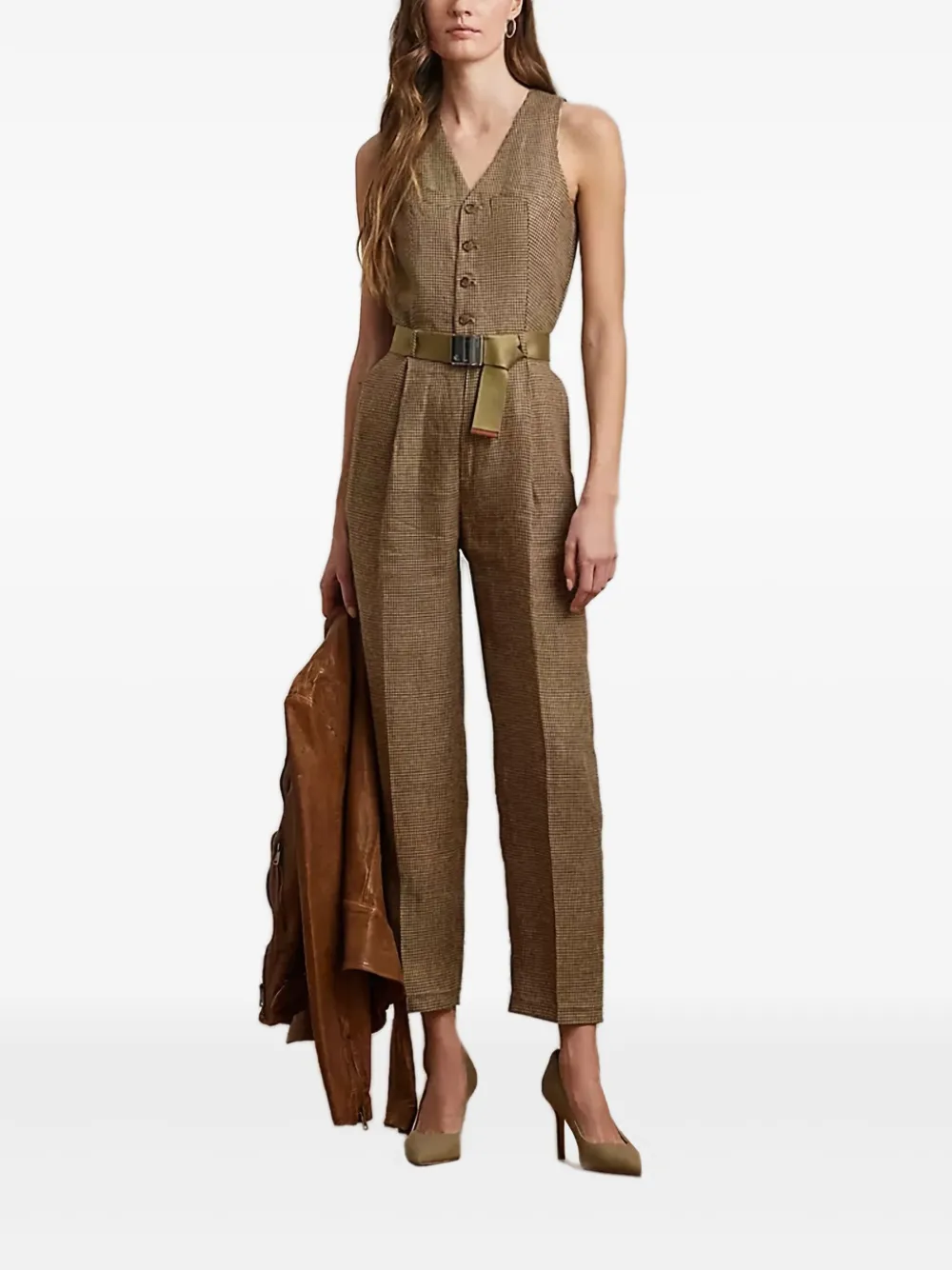Lauren Ralph Lauren button-fastening check jumpsuit Bruin