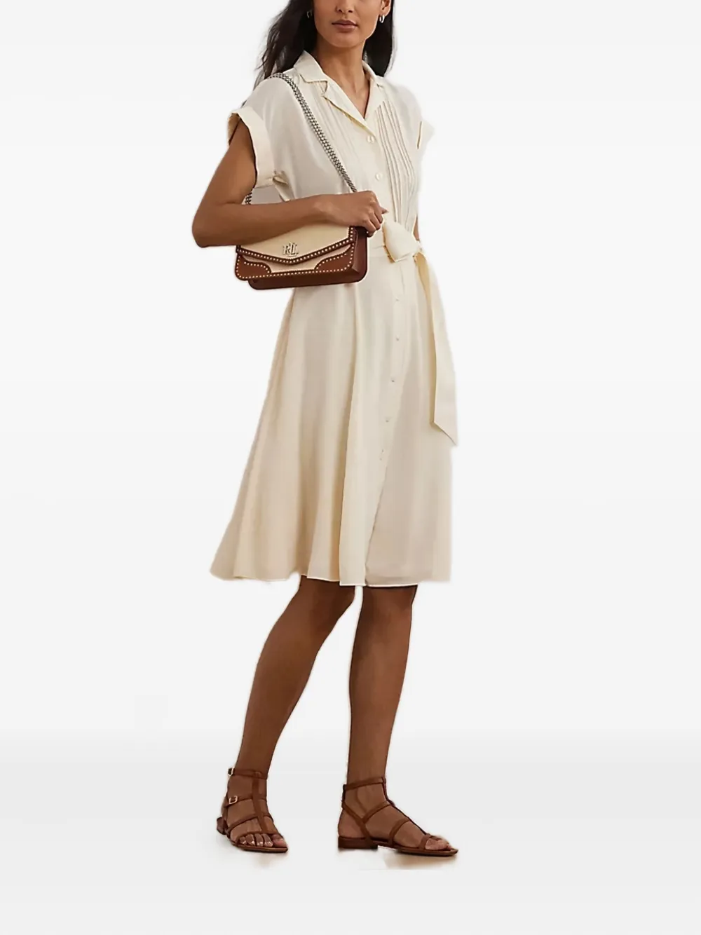 Lauren Ralph Lauren Geplooide blousejurk met ceintuur Beige