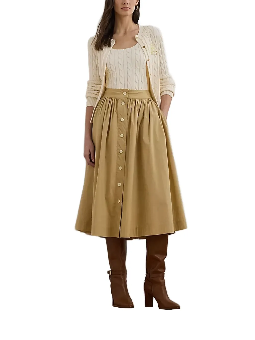 Lauren Ralph Lauren Gesmockte rok met knopen - Beige