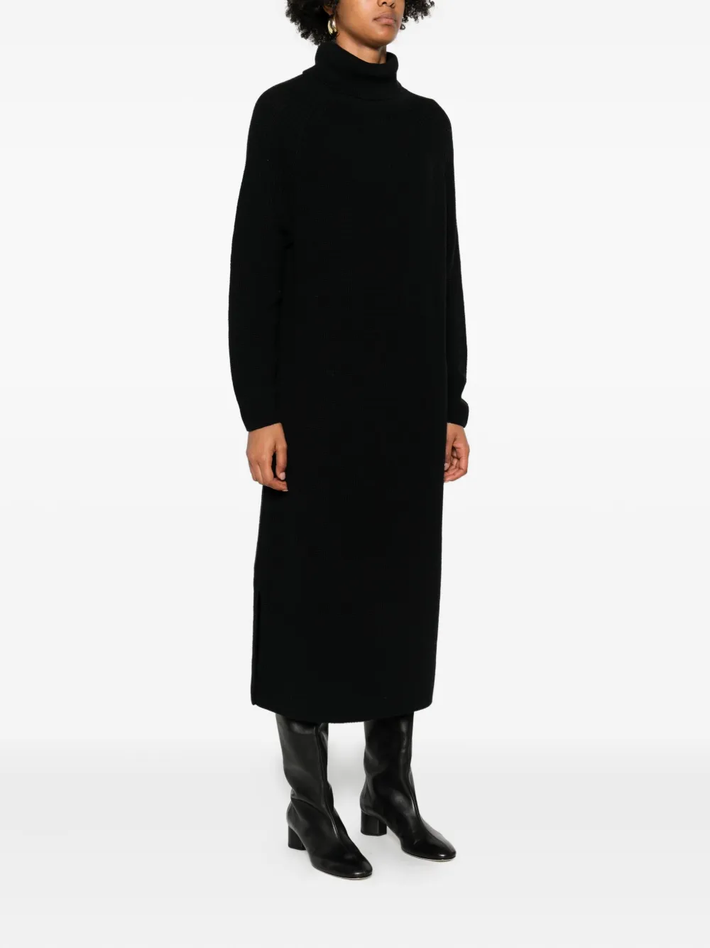 Marc O'Polo Ribgebreide midi-jurk met col Zwart