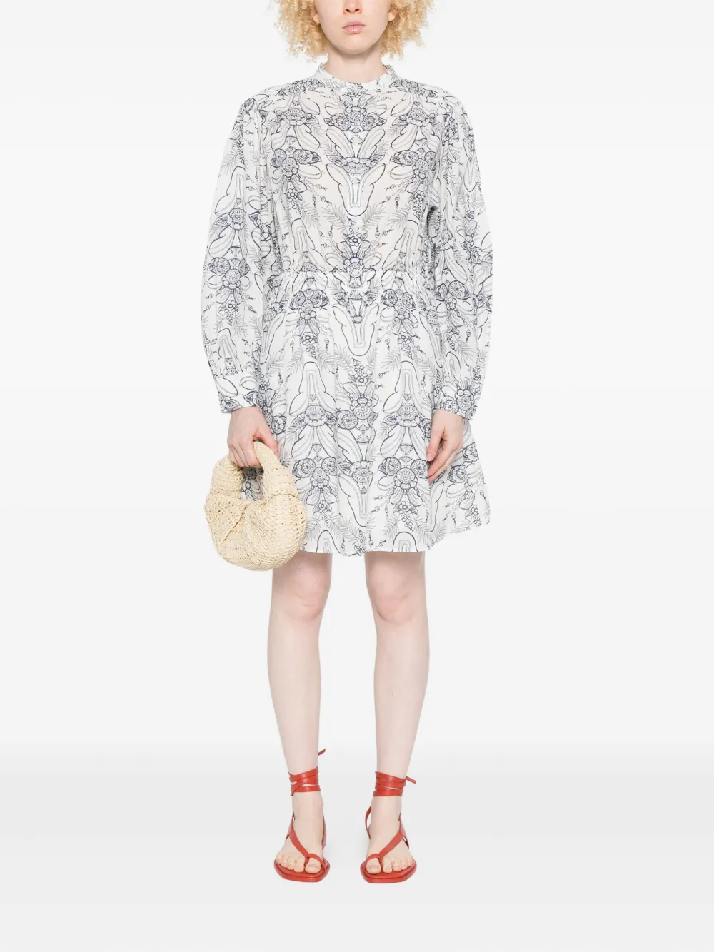 Marc O'Polo floral-pattern long-sleeve mini dress - Wit