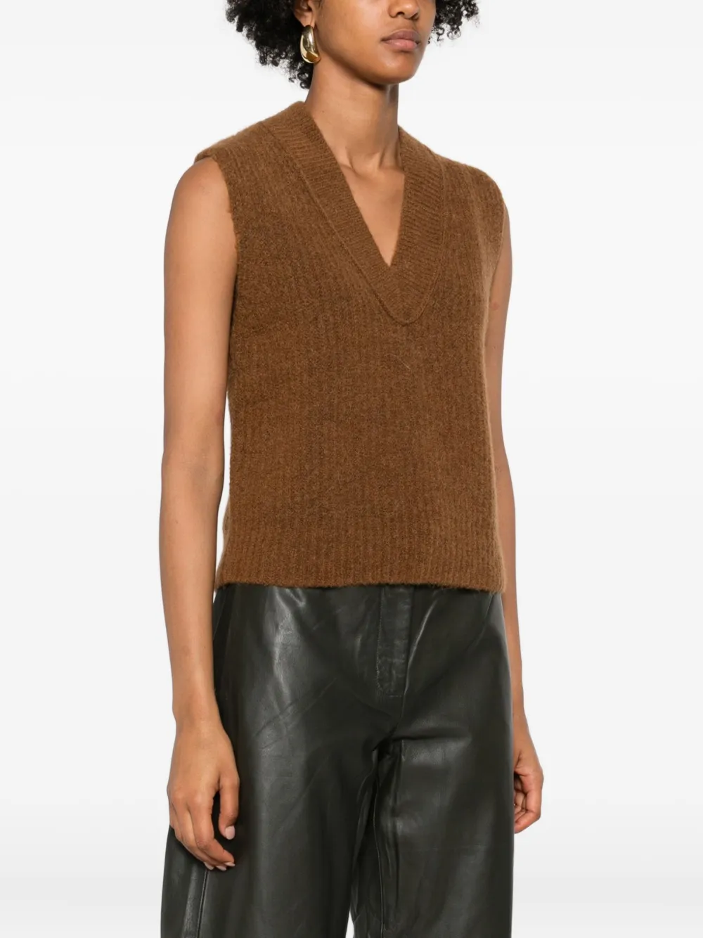 Marc O'polo V-neck Wool-blend Vest In Brown
