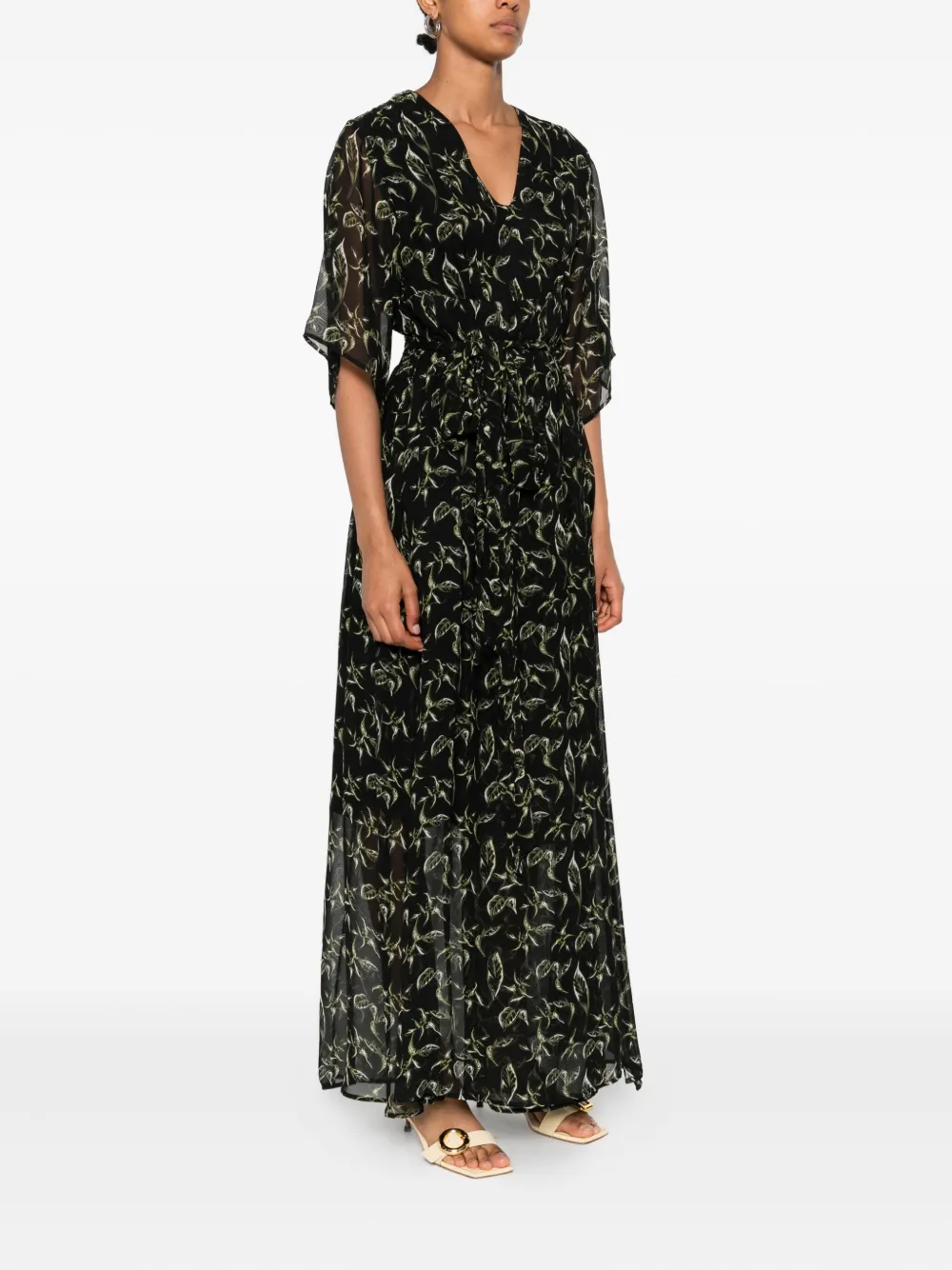 Marc O'Polo Maxi-jurk met bloemenprint en ceintuur Zwart