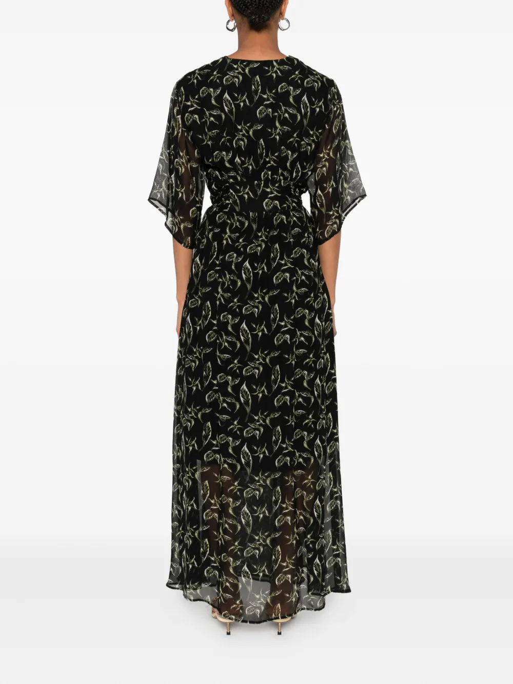 Marc O'Polo Maxi-jurk met bloemenprint en ceintuur Zwart