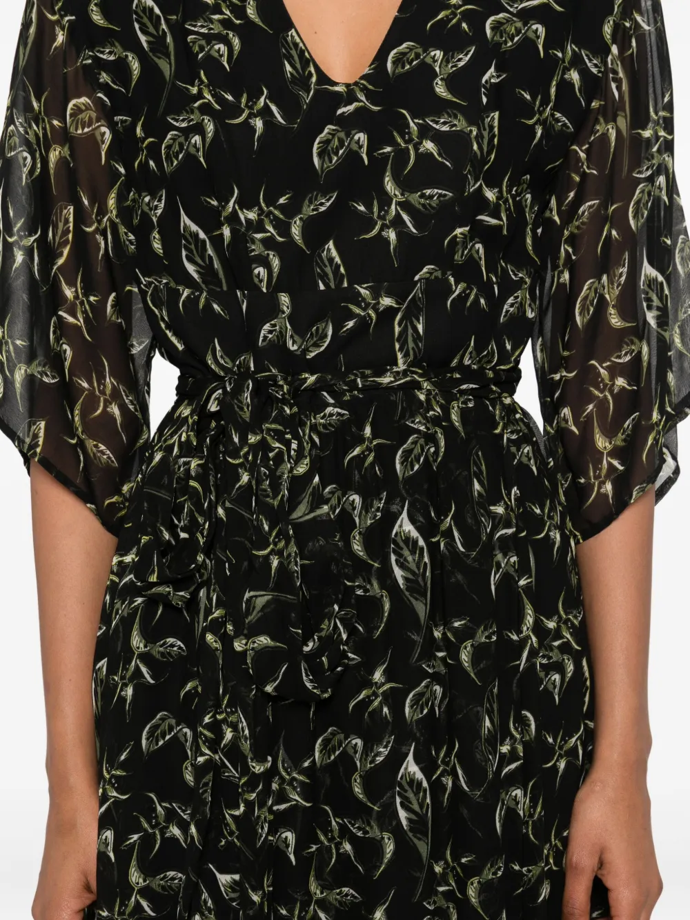 Marc O'Polo Maxi-jurk met bloemenprint en ceintuur Zwart