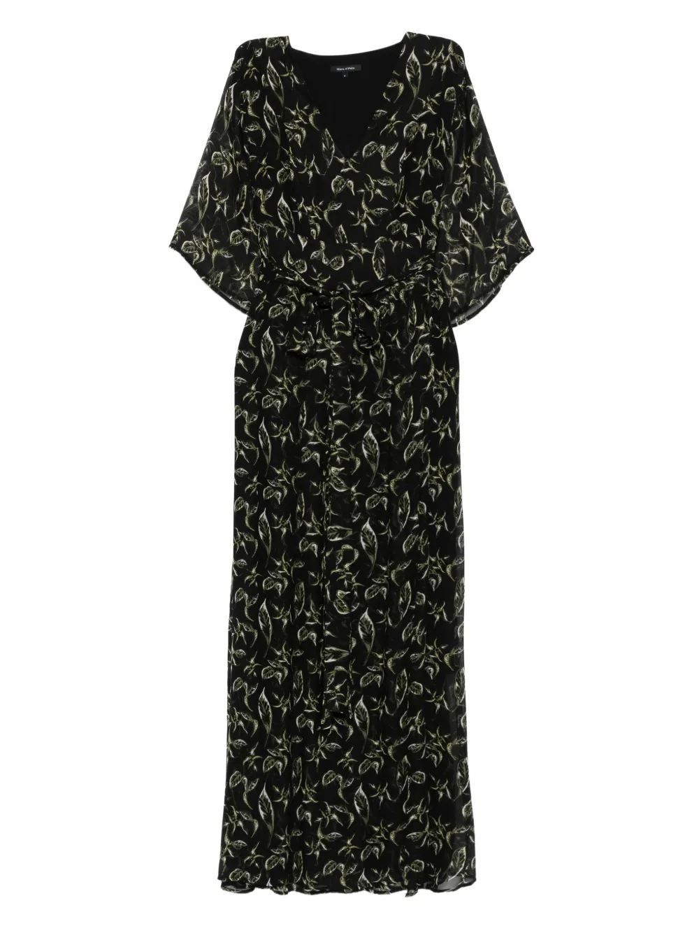 Marc O'Polo Maxi-jurk met bloemenprint en ceintuur Zwart