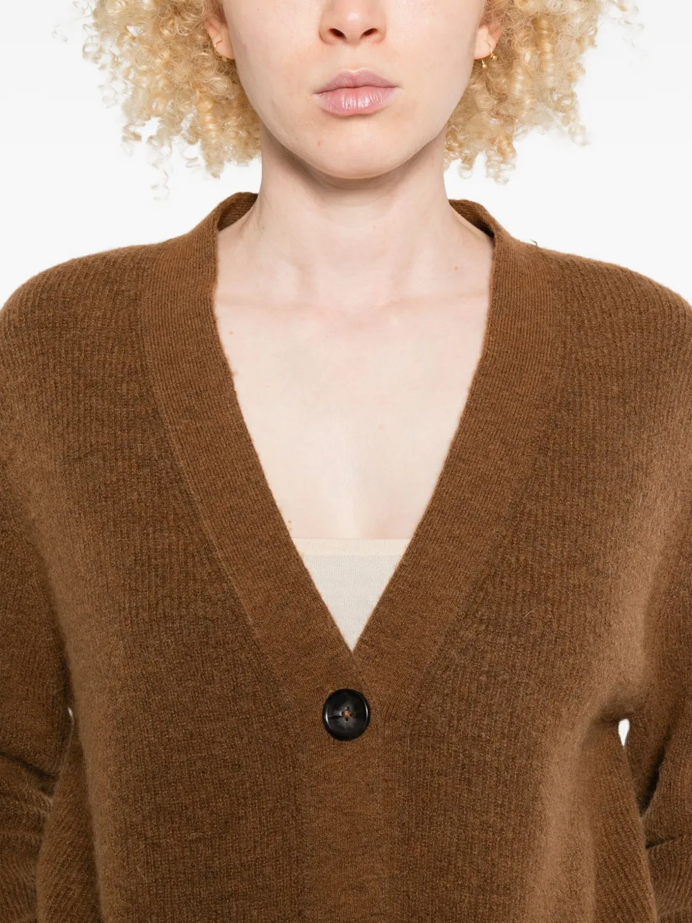 Marc O'polo V-neck Knit Coat In Brown