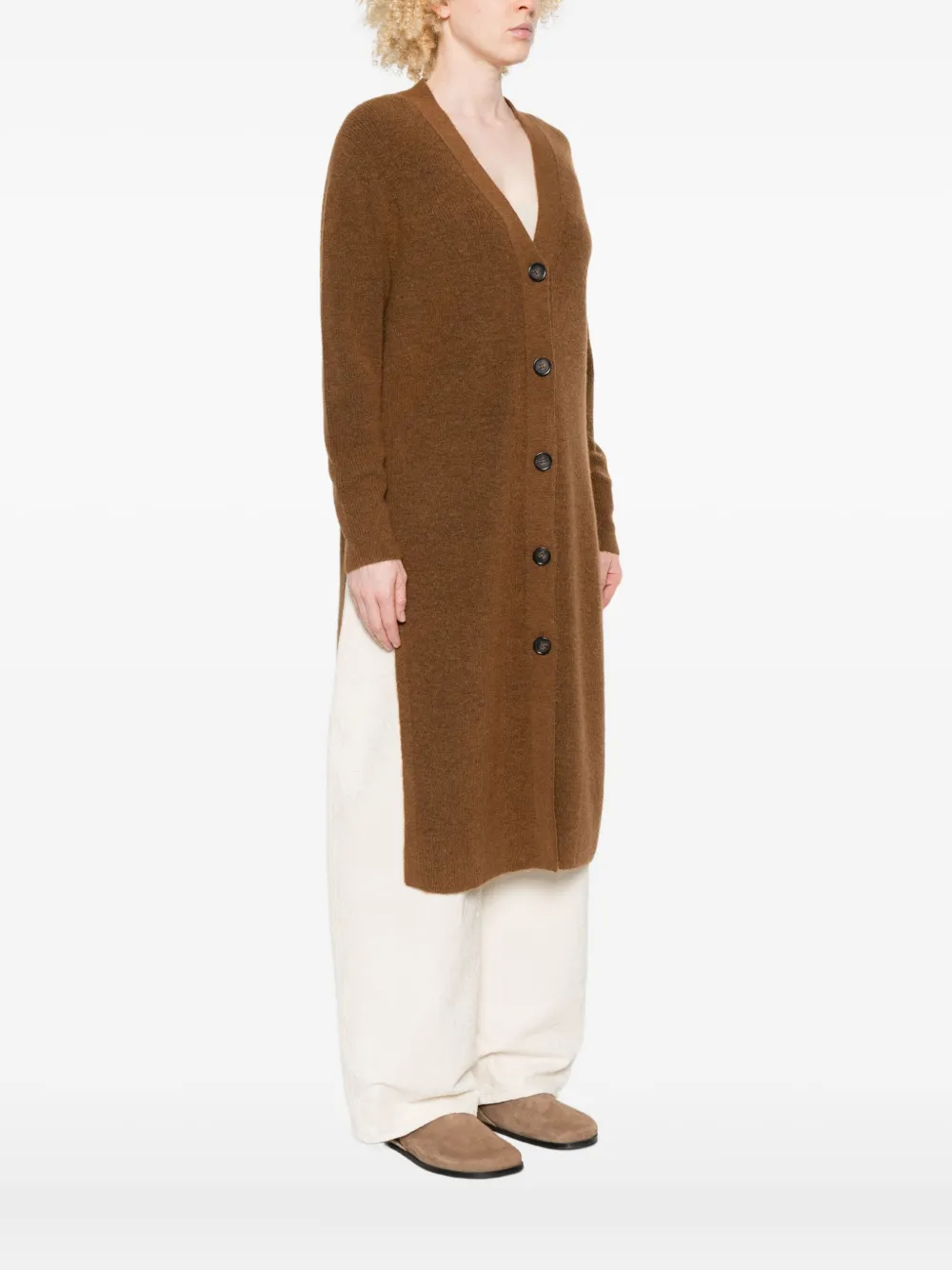 Marc O'polo V-neck Knit Coat In Brown